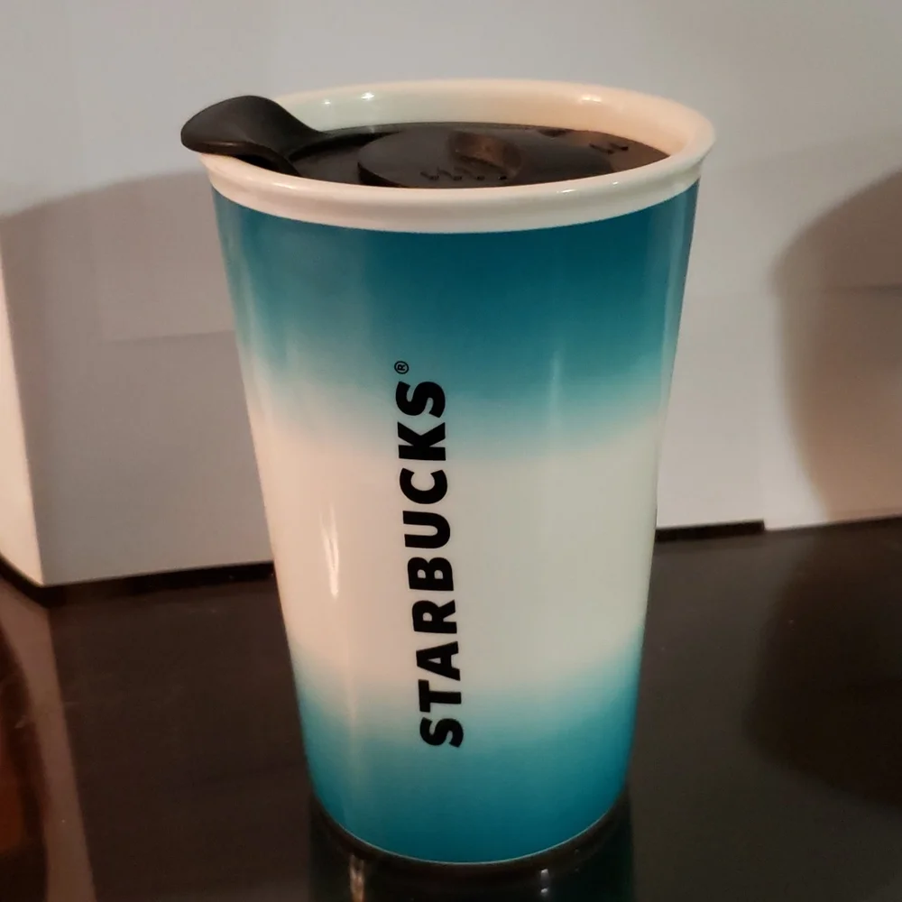 Starbucks 8oz Ceramic Ombre‎ Teal w/lid